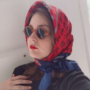 Vintage Equestrian Headscarf Red and Blue